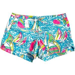 Lilly Pulitzer Shorts Womens 2 Blue Pink Sailboat Print 100% Cotton Summer Beach